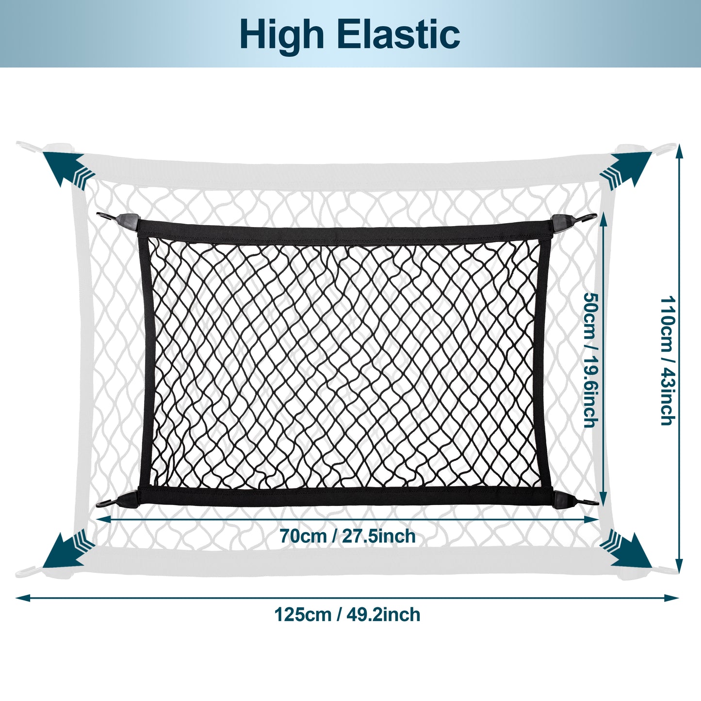 VEHIRIE Elastic Cargo Net for SUV, Car Trunk Net Organizer with ABS Hook Storage Mesh Cargo Nets 27.5"x19.6" for Truck Bed Tailgate Netting Accessories