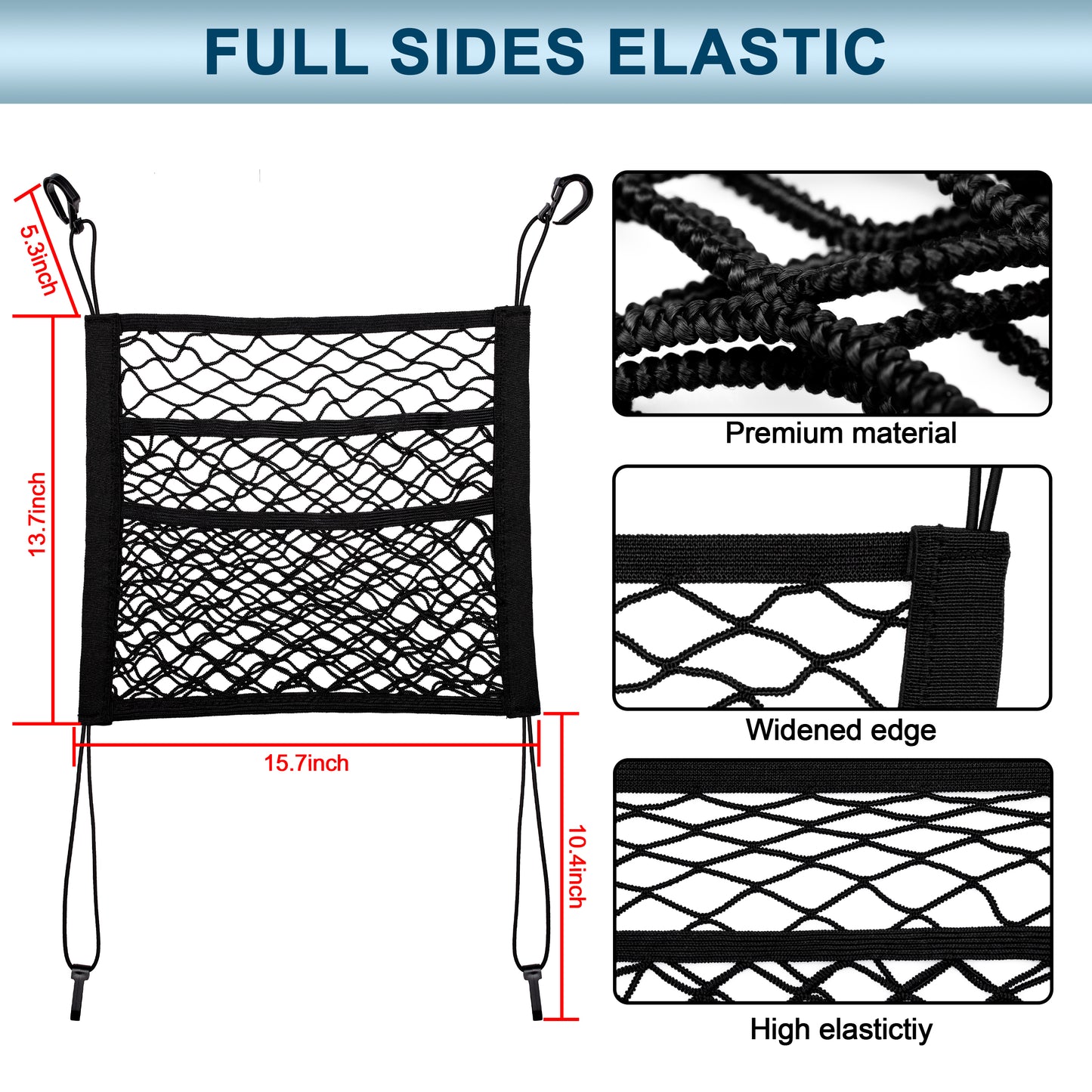 VEHIRIE 3-Layer Car Mesh Organizer Storage Bag Between Front Seats Kid Dog Pet Net Barrier Car Net Pocket Elastic Tissue Purse Holder Netting Pouch for SUV, Truck, Van 15.7" x 13.7"