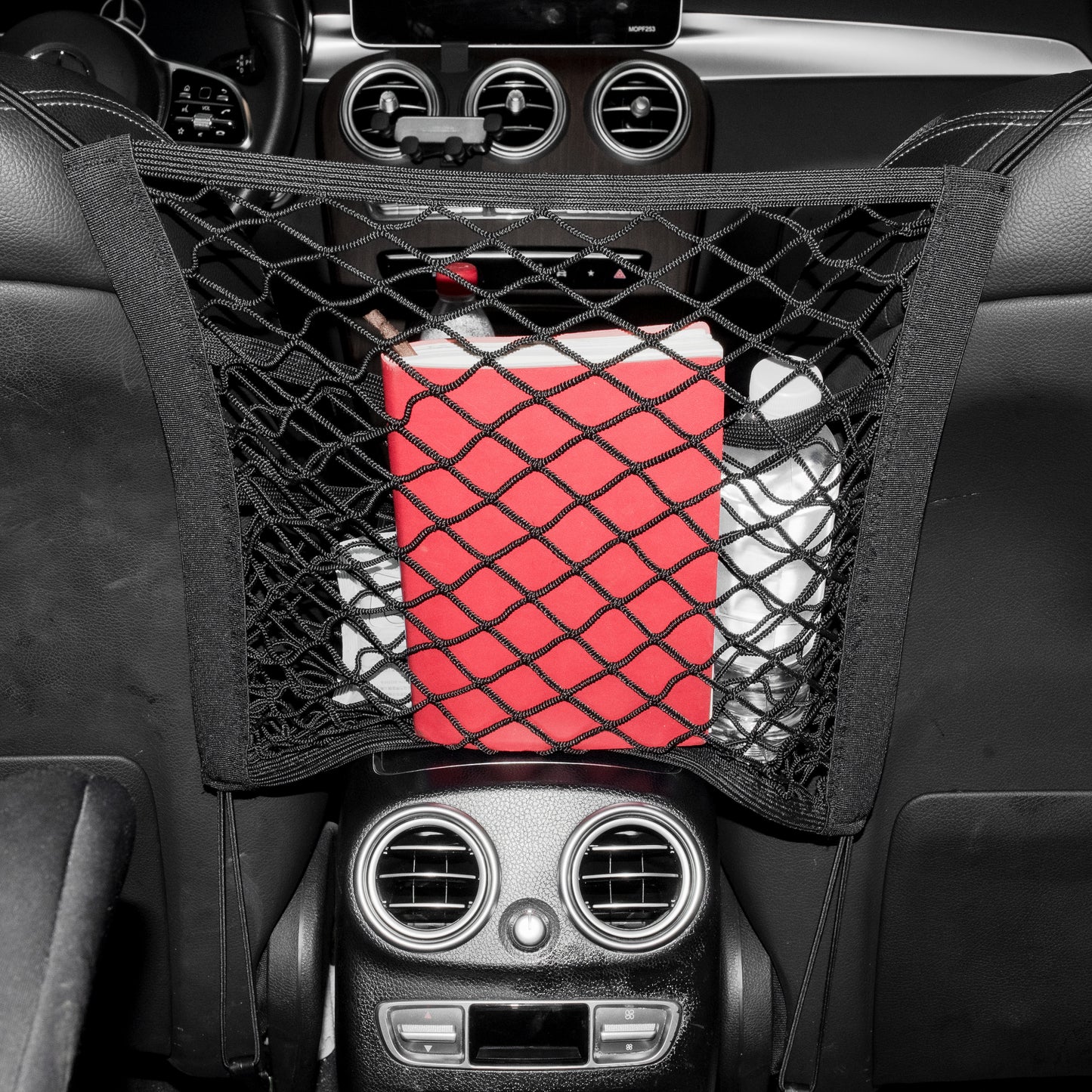 VEHIRIE 3-Layer Car Mesh Organizer Storage Bag Between Front Seats Kid Dog Pet Net Barrier Car Net Pocket Elastic Tissue Purse Holder Netting Pouch for SUV, Truck, Van 15.7" x 13.7"