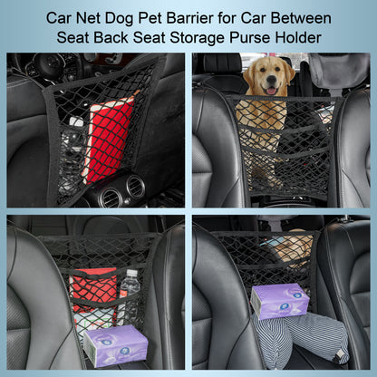 VEHIRIE 3-Layer Car Mesh Organizer Storage Bag Between Front Seats Kid Dog Pet Net Barrier Car Net Pocket Elastic Tissue Purse Holder Netting Pouch for SUV, Truck, Van 15.7" x 13.7"